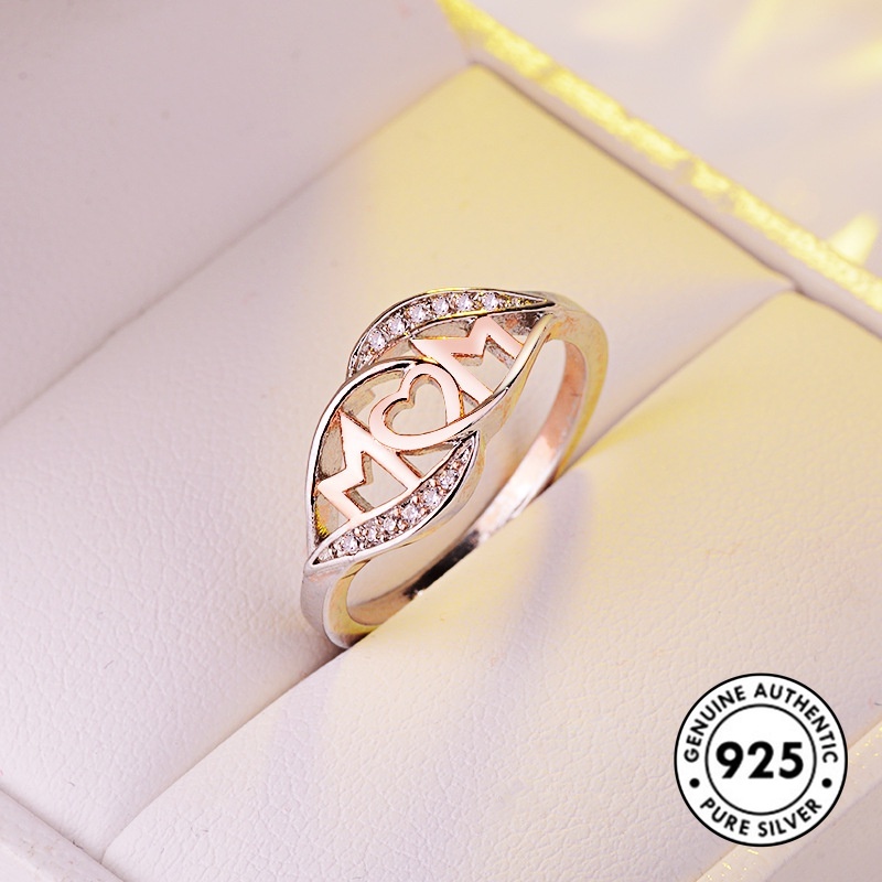 Cincin Berlian Bahan S925 Silver Warna Rose Gold Untuk Ibu Dan Anak