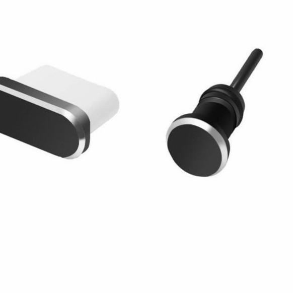 ✥ 1 set anti dust debu Penutup Port USB type C dan earphone jack 3.5mm - Abu-abu ۩