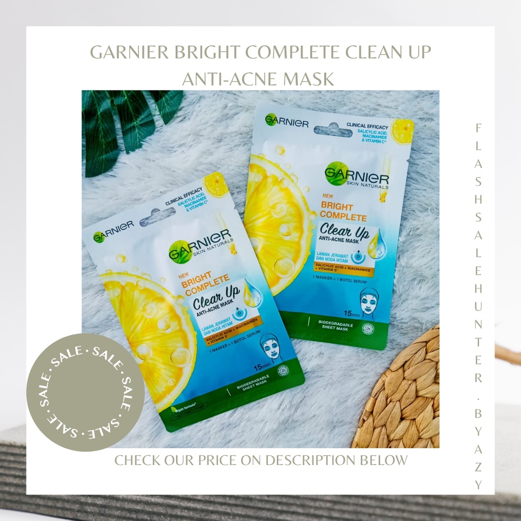 [Normal Price : 21k] Garnier Bright Complete Clear Up Anti-Acne Serum Mask / sheet mask garnier acne