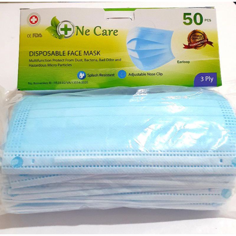 masker one care embos masker earloop biru 3ply isi 50pcs kemenkes