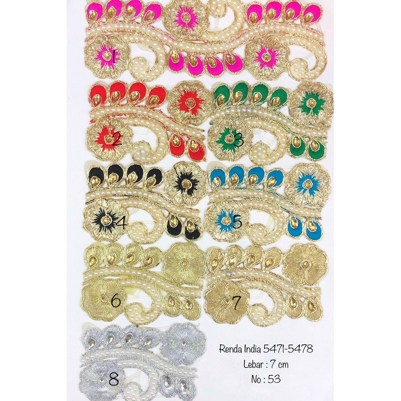 Renda India 5471-5478, Renda Baju, Renda Bordir, Renda Giper, Renda Katun, Lebar 7 cm