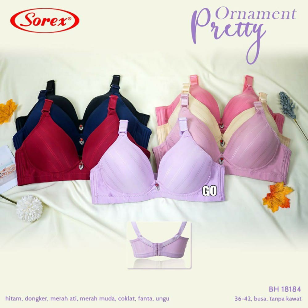 gos SOREX 18184 Bra Busa Tanpa Kawat Kait 3 Setara Cup B Ornament Pretty Harian BH Ukuran 36/42