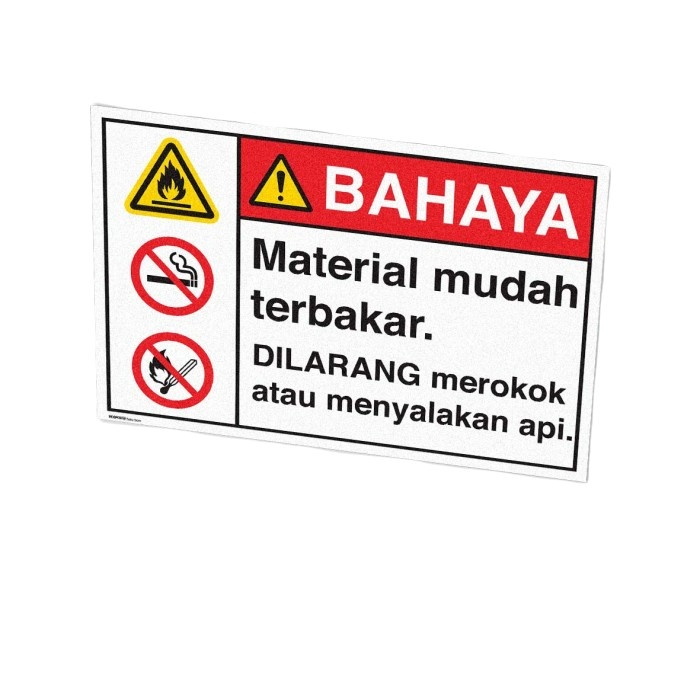 sign akrilik bahaya material mudah terbakar / rambu bahaya terbakar
