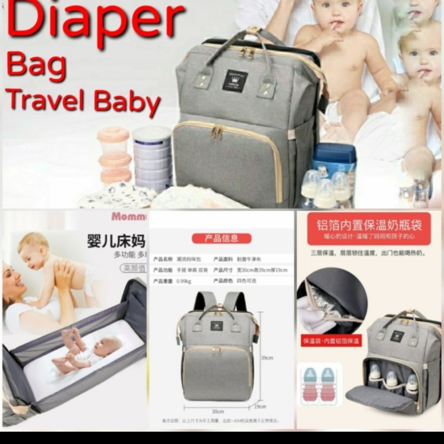 Tas Kasur Bayi Lipat Ransel 2in1 Travel Diaper Bag Baby Popok Susu Ibu