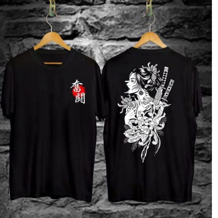 ポ KAOS PRIA SAMURAI JEPANG/KAOS GESHIA JEPANG/BAJU KAOS JEPANG/BAJU KAOS DISTRO PRIA HITAM KAOS TREN