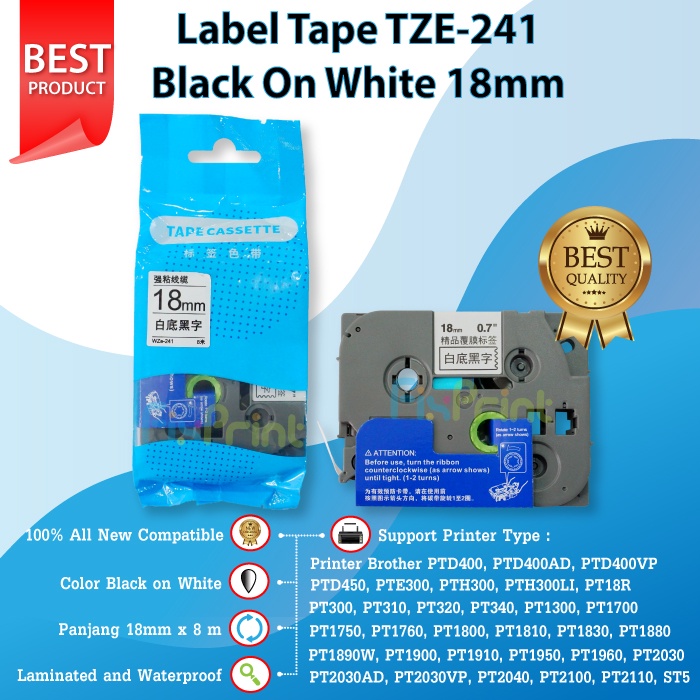 

Label Tape Brther TZe-241 18mm Black On White PT2730 7600 9700PC 9800