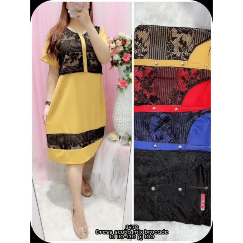 3470 Dress top  brukat scuba mix brukat import