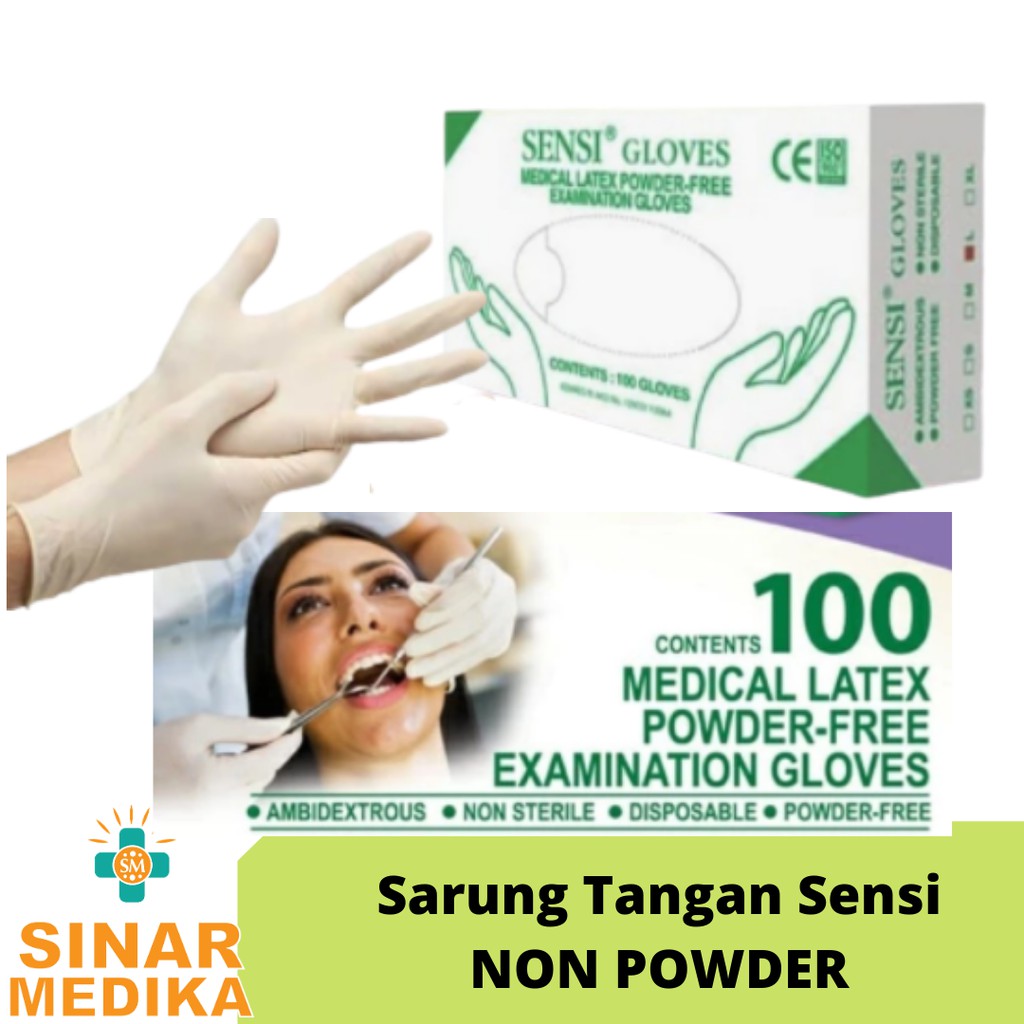 SARUNG TANGAN LATEKS KARET SENSI . LATEX GLOVES NON STERIL . SENSI GLOVES POWDER / NON POWDER