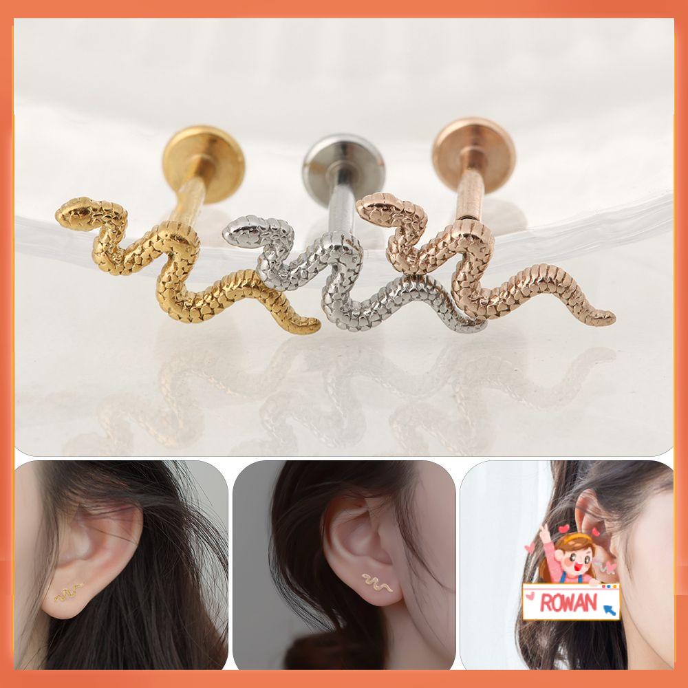 ❈ROWAN❈ 1pcs Flat End Lip Nail Earring Piercings Piercing Jewelry Ear Stud Safe and Non-toxic Snake Shape Implant Grade Steel Body Decoration Lip Rings