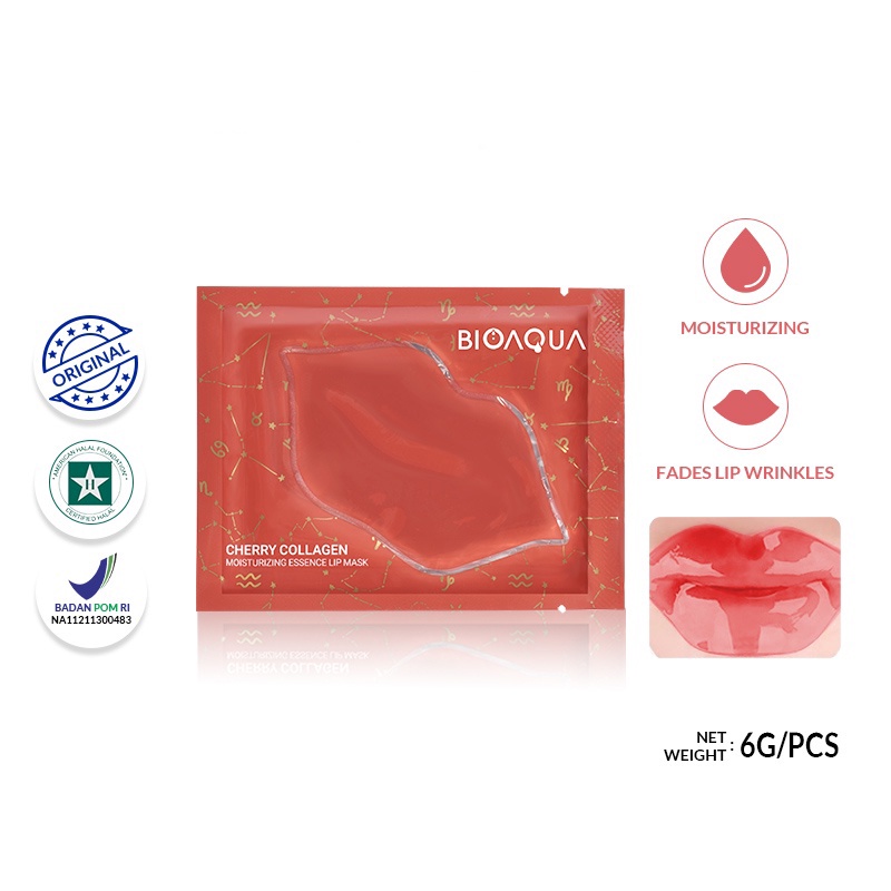 BPOM BIOAQUA Cherry Collagen Moisturizing Essence Lip Mask Masker Perawatan bibir 6g/pcs