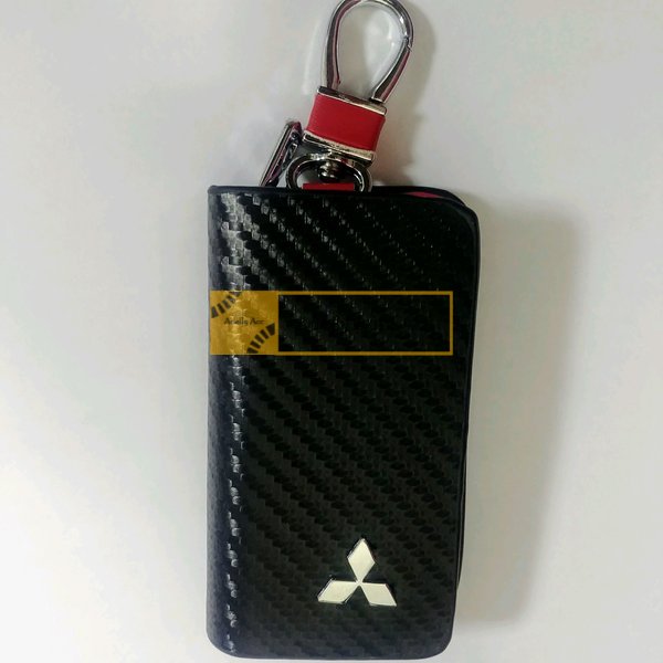 dompet stnk mobil motif carbon logo mitsubishi xpander pajero sport