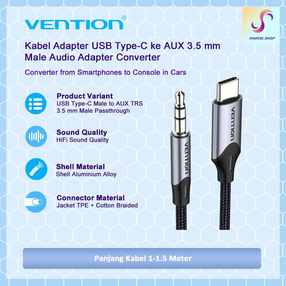 Vention Kabel Adapter USB Type-C male to AUX Audio 3.5mm Male