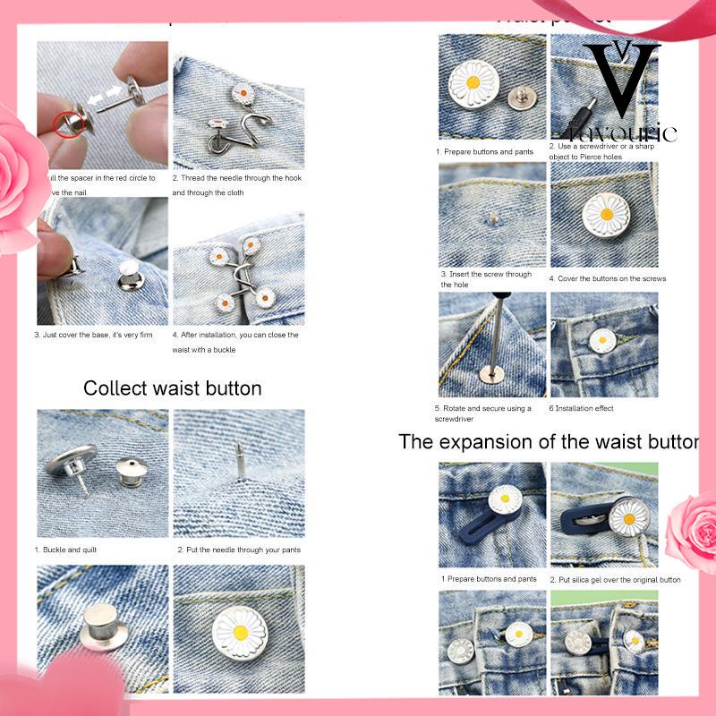 [COD]10 PCS Daisy Pattern Nail Gratis Dilepas Celana Denim Penyesuaian Pinggang Tombol Loga-FA