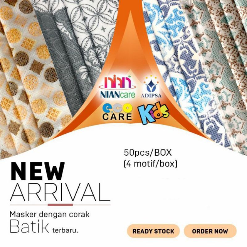 Masker Medis Nian Care 3 Ply Motif Batik/Masker Dewasa /Masker Earloop/Masker Medis Nian