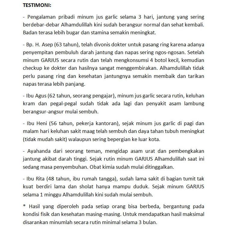 

Terbukti Jus Herbal Bawang Putih Tunggal, Jahe Merah, Lemon, Madu, Cuka Apel dan Kayu Manis - 650ml