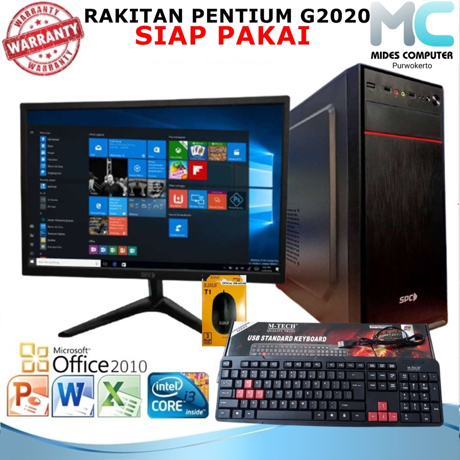 Paket Pc Cpu Rakitan h61 G2020 monitor 19inch siap pakai satu set