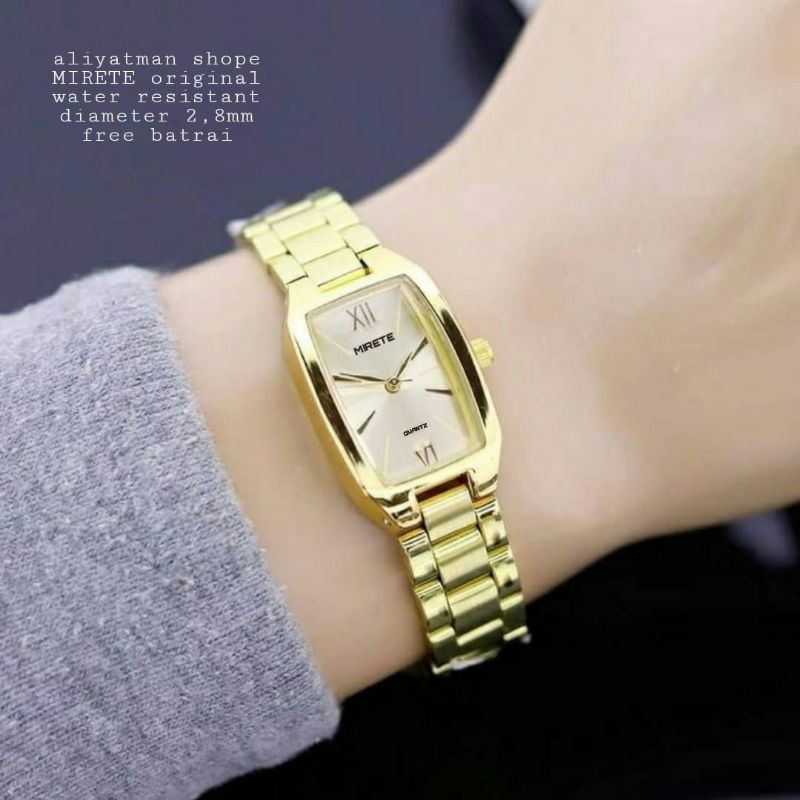 jam tangan wanita/cewek mirete terbaru rantai stainliss steel original model cantik kasual free batre cadangan bisa cod