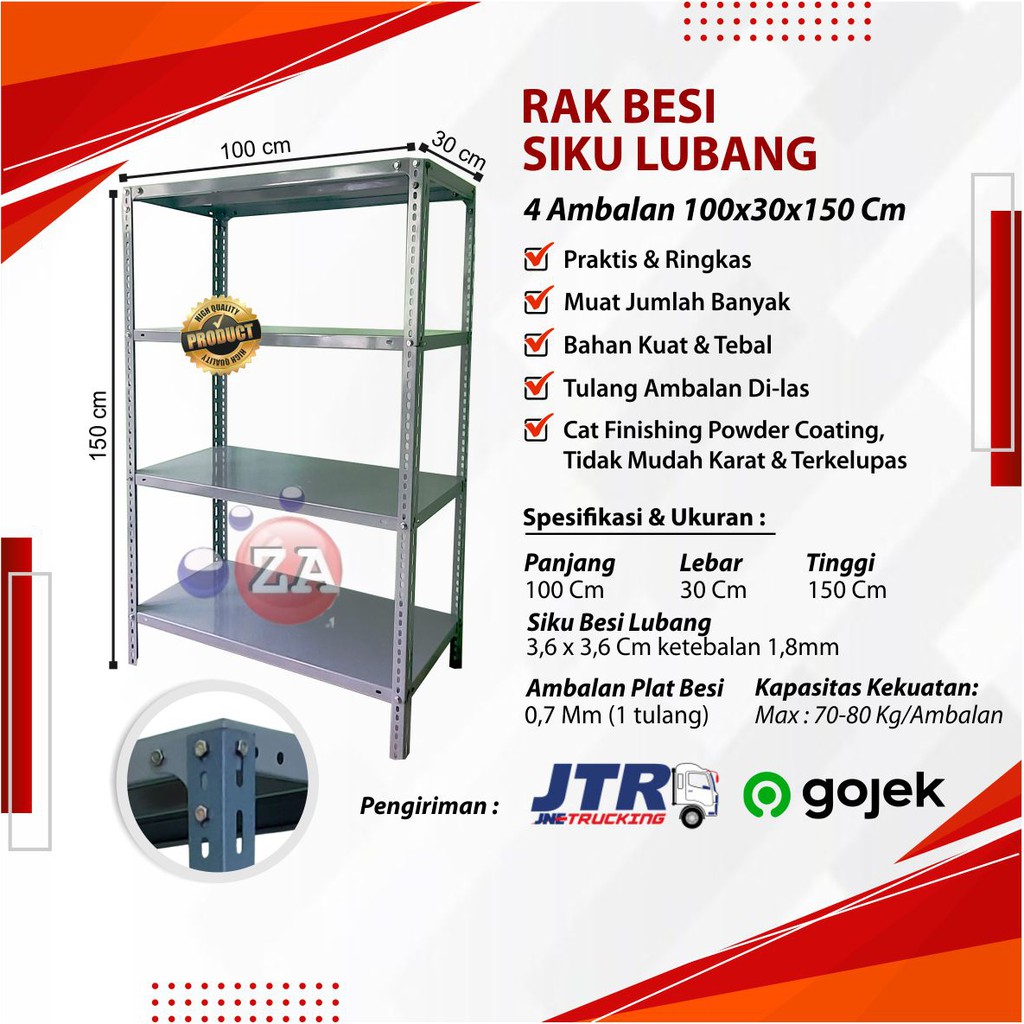 jual rak besi siku gudang 4 susun ambalan serbaguna murah 100 x 30