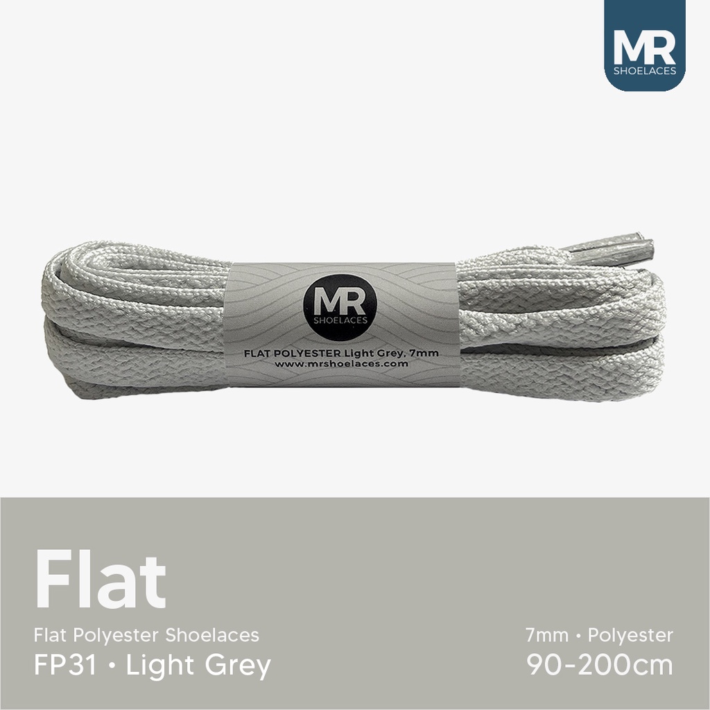 Original MR Shoelaces FP31 Abu Muda (Light Gray) Tali Sepatu Polyester Pipih Flat 7mm 80cm 90cm 100cm 120cm 130cm 150cm 180cm 200cm untuk Sneakers - Premium Shoelace Premium Shoelaces