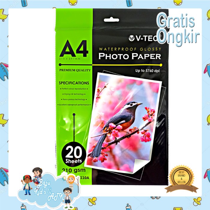 

Senikertas- Kertas Foto / Glossy Photo Paper V-Tec Tebal 210 Gr Gsm Gram -Kertas-Seni.
