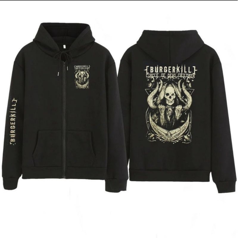 jaket Hoodie unisex pria wanita Zipper Burgerkill