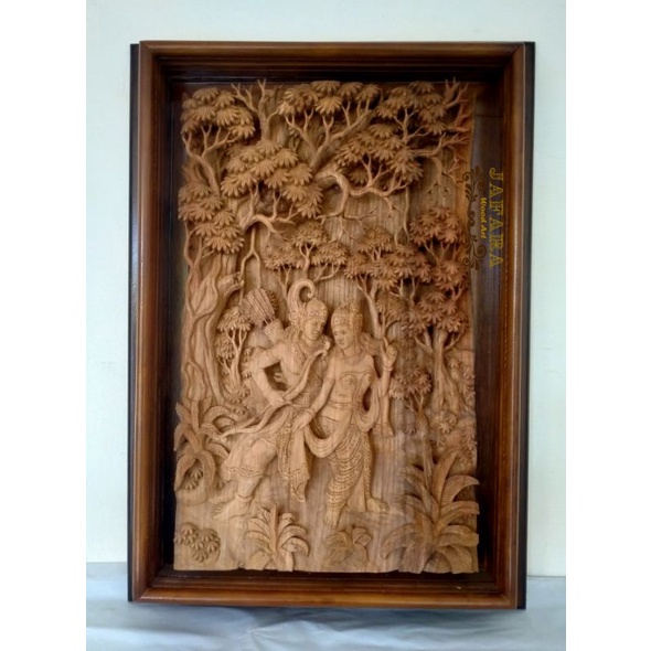 Pajangan Dinding Relif Kayu Jati Ramayana/Relief 3D Rama Sinta