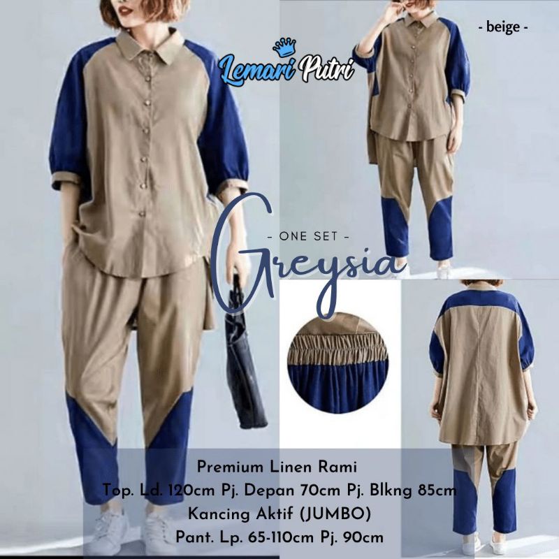 Setelan Linen Wanita Terbaru Korean Style Greysia set Jumbo Bigsize Oversize