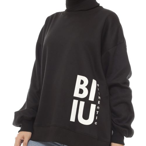 Biiu Sweater Wanita Oversize Crewneck Korean Black