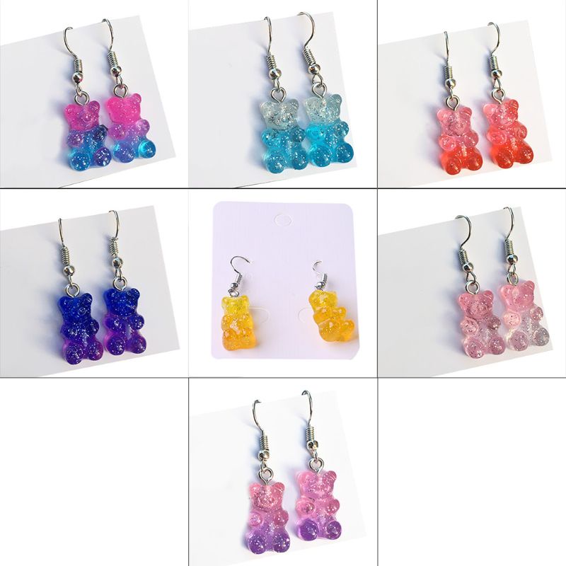 Siy 1 Pasang Anting Kait Gantung Wanita Bahan Resin Desain Beruang Kartun Warna Warni Menarik Untuk Hadiah