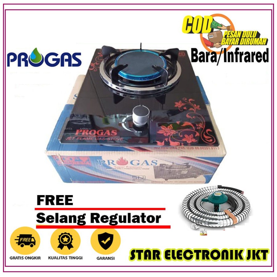 Kompor Gas Kaca Progas 1 Tungku Kompor Kaca Bara/Infrared