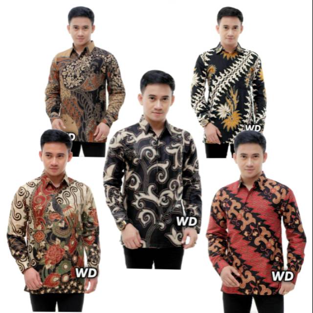 M231 Kemeja Pria Batik Cotton Rich Lengan Panjang Warna Hitam Coklat Merah