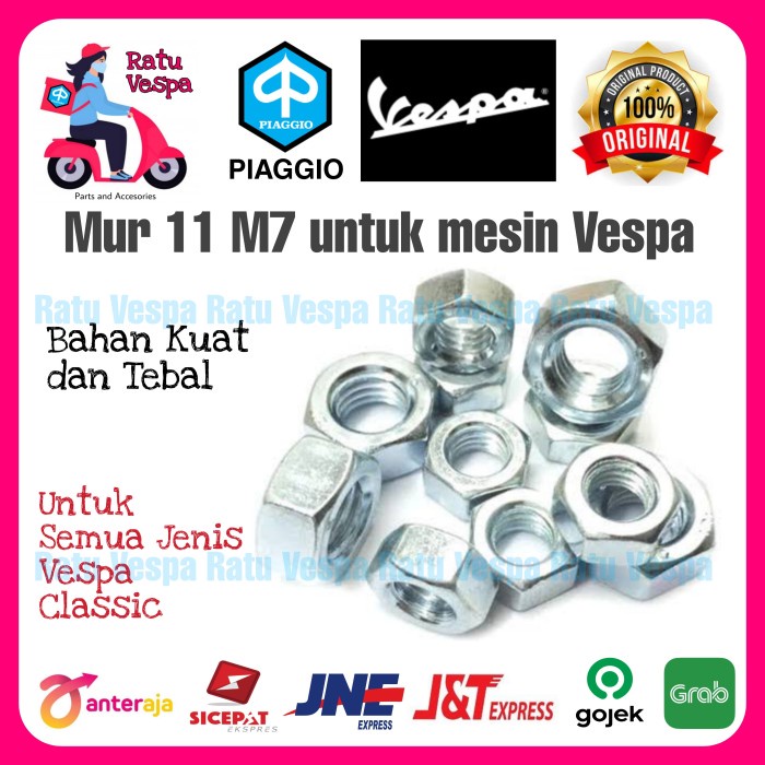 Mur 11 drat 7 cocok Untuk mesin Vespa VBB,Super,Sprint,PX,Strada,Excel