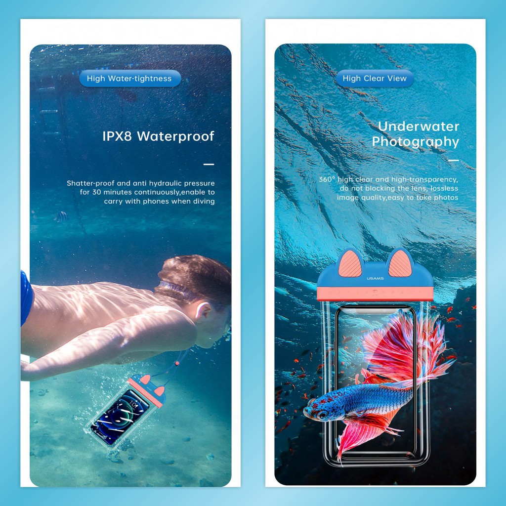 USAMS YD010 Mobile Phone Waterproof Bag Kantong Pelindung HP Anti Air Universal 7inch IPX8