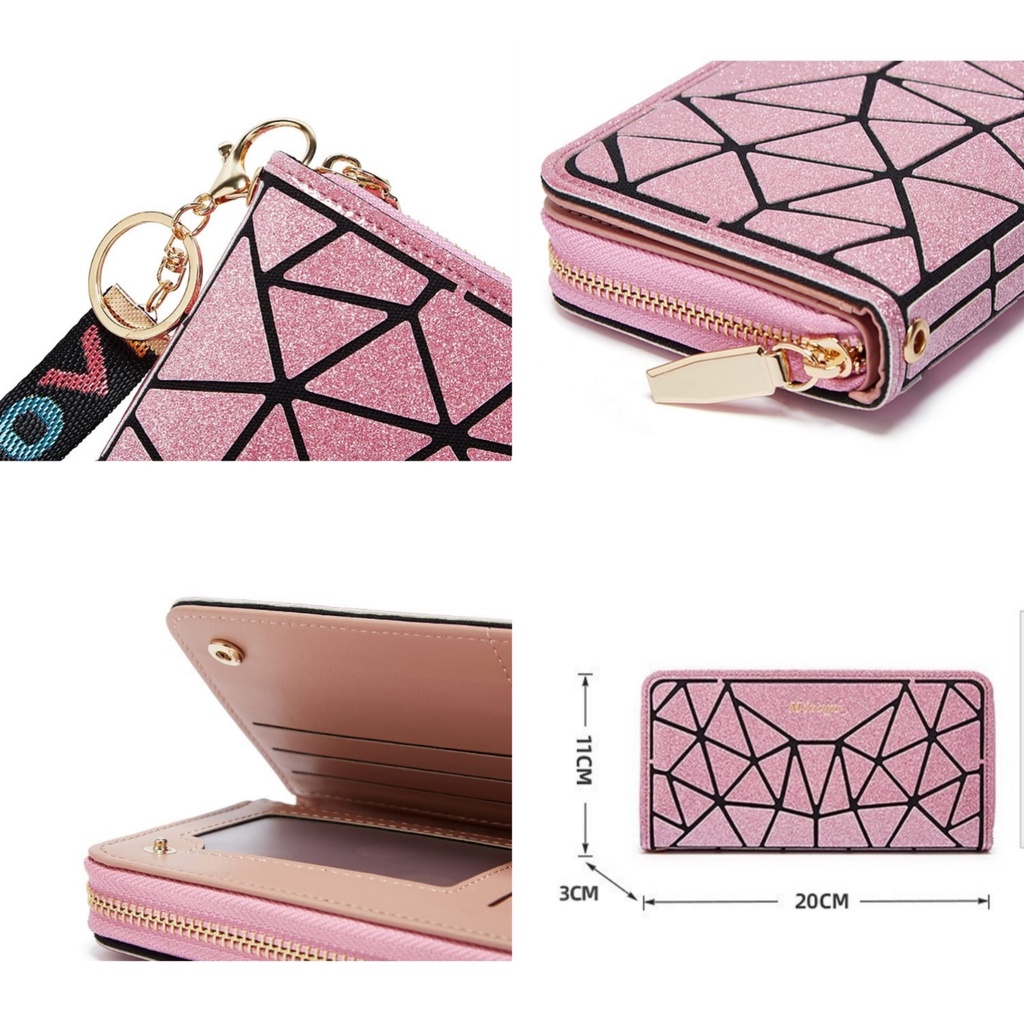 DOMPET PANJANG WANITA PESTA IMPORT KULIT PINK GLITTER SPECADY WA535P3 LIPAT KOREA SLOT KARTU UANG RESLETING TALI PENDEK PREMIUM BRANDED BATAM KEKINIAN REMAJA CEWEK MURAH