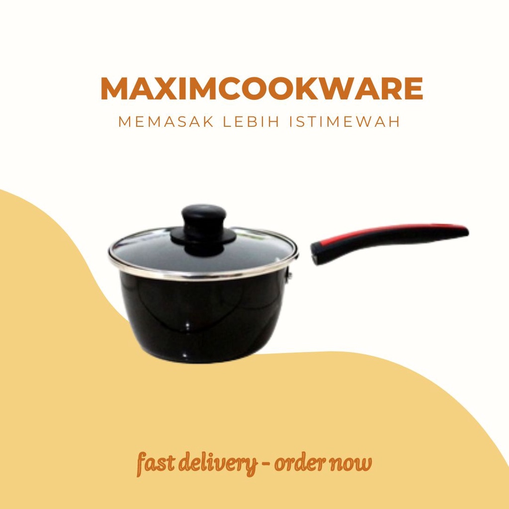 KP - Panci Susu Enamel anti lengket tutup Kaca Ukuran 18 cm GSF 4018 / Panci rebus anti lengket (Bis