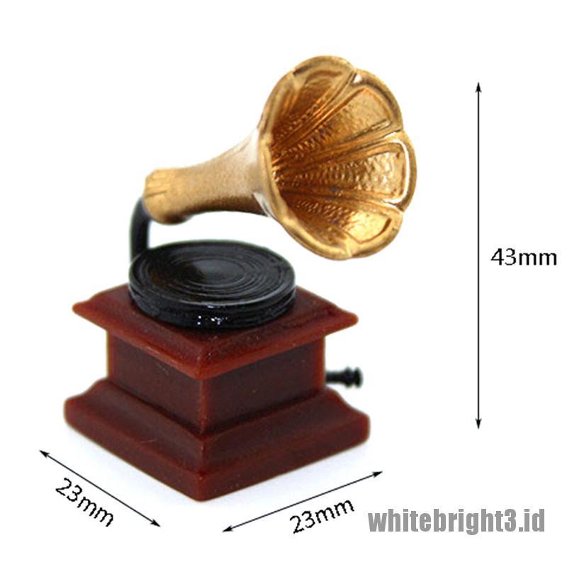 (white3) Miniatur phonograph retro Skala 1: 12 Untuk Dekorasi Rumah Boneka diy