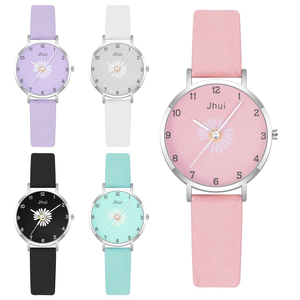 Jam Tangan Quartz Analog Bunga Daisy Harajuku Gaya Korea Fashion Aksesoris Wanita Casual Analog