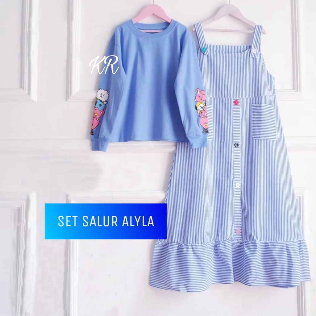 4 UKURAN (S, M, L, XL) PAKAIAN ANAK PEREMPUAN SETELAN OVERALL SALUR SET ALYLA 2IN 1 KID KR ADA VIDEO REAL PICT