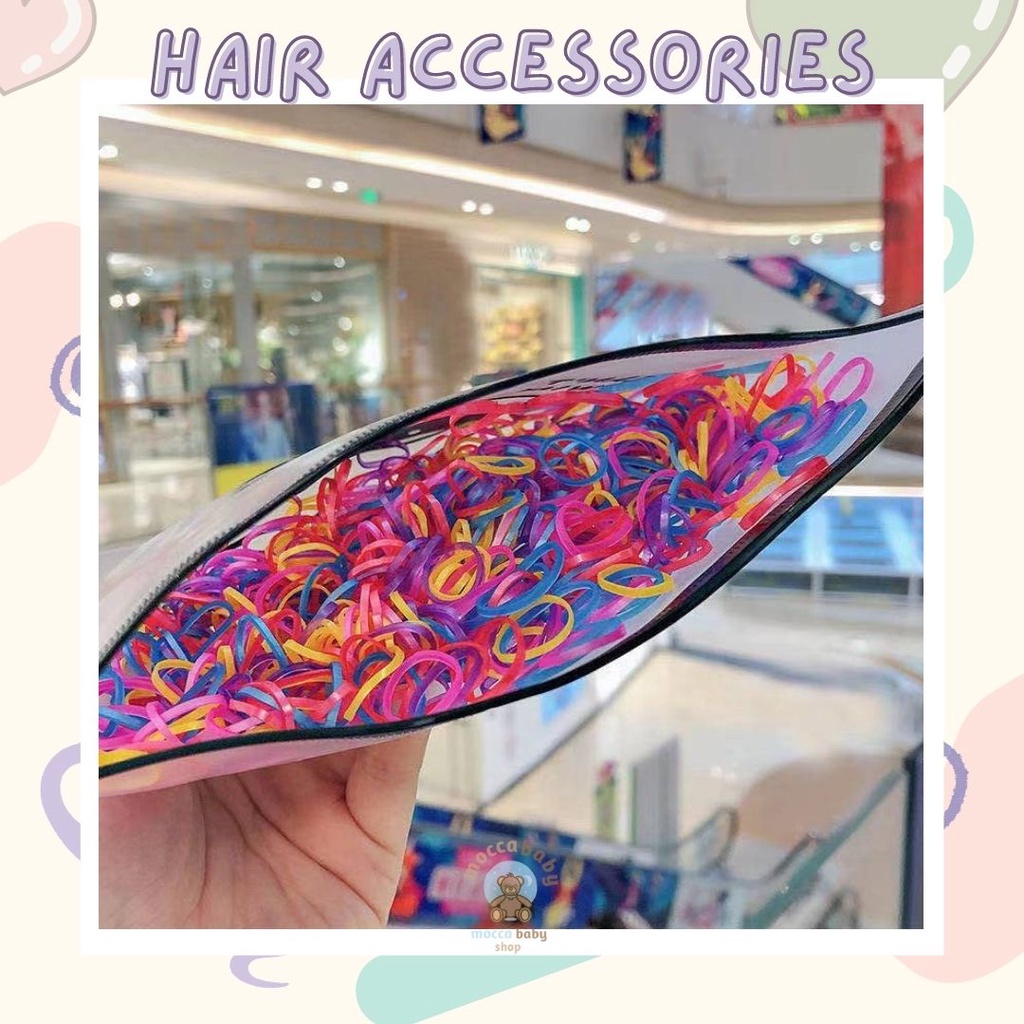 MBSS - IKAT RAMBUT WARNA-WARNI MIX Karet Rambut Pouch Jepang 500pcs Free Pouch / Karet Rambut Jepang isi 500pcs