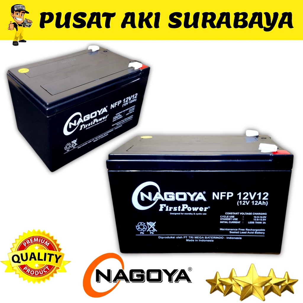 VRLA BATERAI NAGOYA 12 VOLT 12 Ah ACCU SEPEDA LISTRIK LIFT ESKALATOR SOLLAR CELL EMERGENCY LAMP GENSET VEHICLE ELECTRIC 12VOLT 12AMPER 12V 12Ah AKI KERING