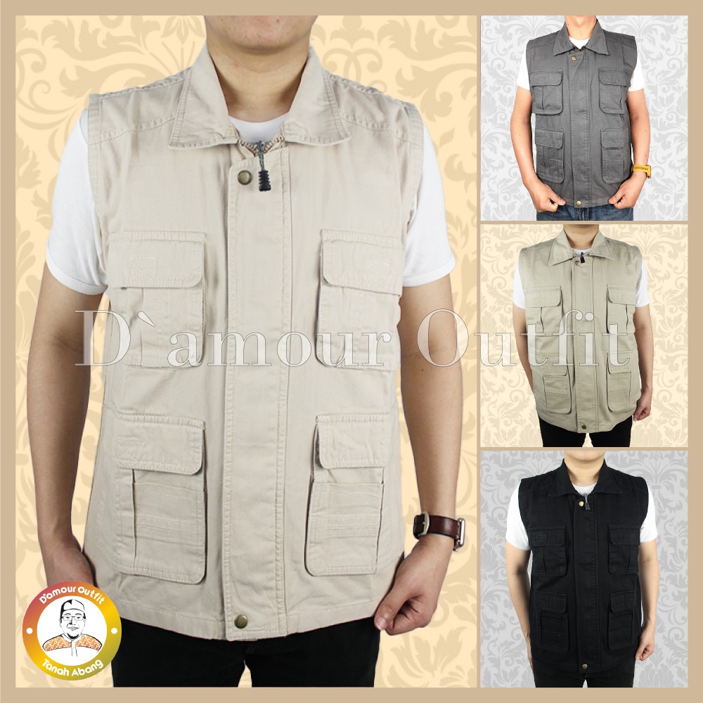 Rompi Outdoor Casual Pria Polos Kanvas Vest Gunung Tactical Lapangan Cowo Jaket Cargo Motor Cowok Dewasa Hitam Murah Zoo Keeper K3 Ojol Grab Gojek Relawan Anis Baswedan Jumbo Katun Jeans Parasut Rajut Knit Army Korea KPU Anak Anti Air Angin Touring Import