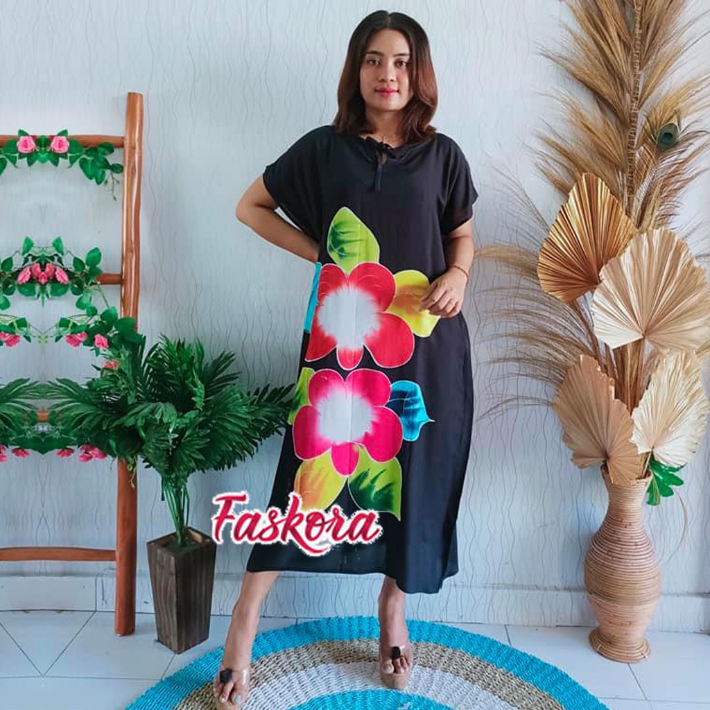 Daster Jumbo ld 140 Big Size Baju Tidur Wanita Dewasa Daster Bali Panjang Polos Lukis Bunga