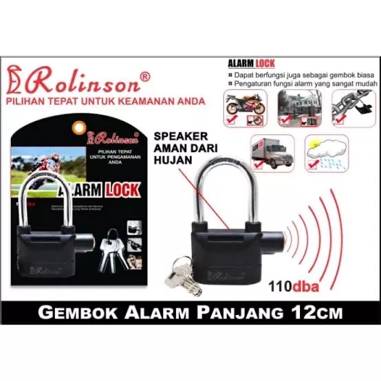 gembok alarm anti maling free baterai cadangan rolinson