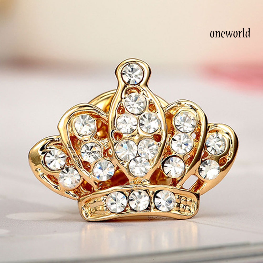 OW@ Fashion Crown Rhinestones Brooch Pin Women Shirt Jacket Collar Decor Jewelry