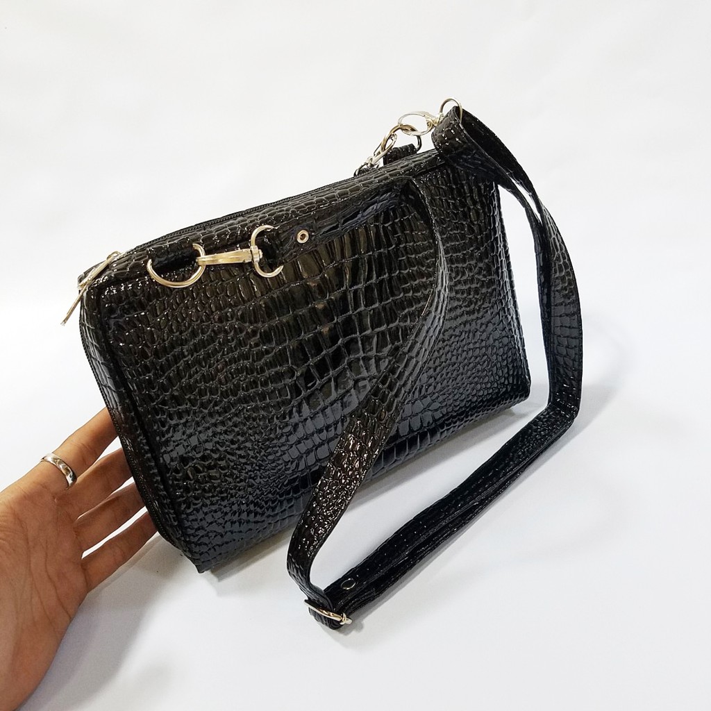 Exclusive Black Croco Tas Dompet Wanita Multifungsi / Tas Clucth Pesta Cantik / Hand Bag HPO