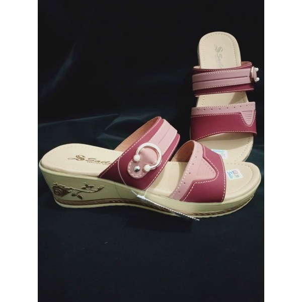 sandal wanita wedges hak 5cm ban dua terlaris motif 2 warna saila