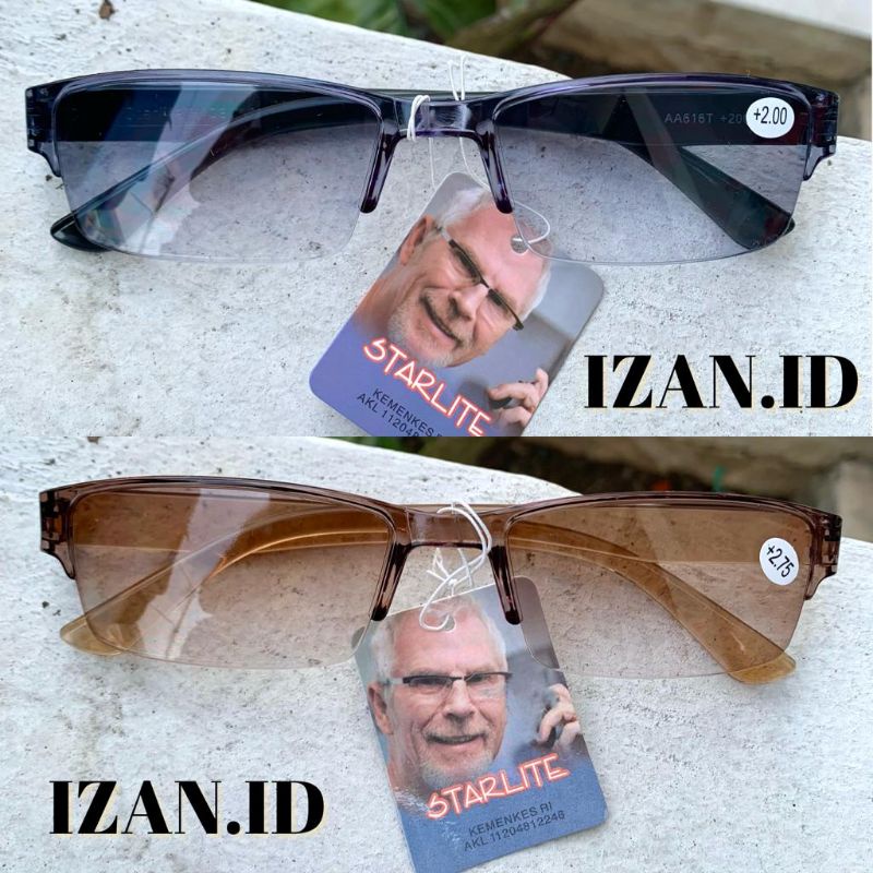 Kacamata Plus (+) Lensa Warna Hitam/Coklat Merk Starlite Frame Bening Unisex Pria/Wanita Murah
