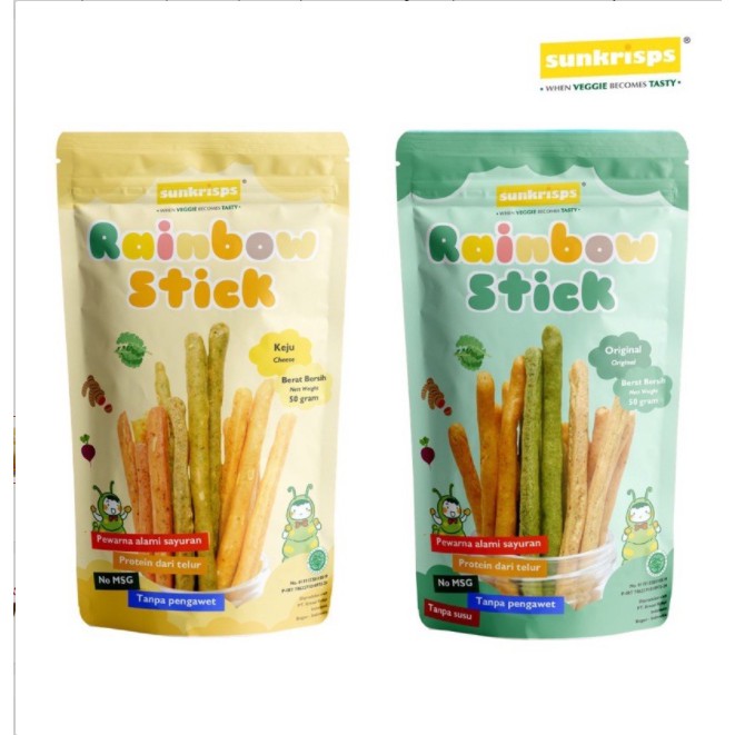 Sunkrisps Rainbow stick 50g / sunkrip stick / snack anak / snack bayi / camilan bayi / MPASI Bayi / Celmilan Mpasi / Non MSG / Non Pengawet / Snack Mpasi / Snack Anak / Cemilan Bayi / Cemilan Anak / Snack Stick / Stick Keju / Sick Original / Stick Sayur