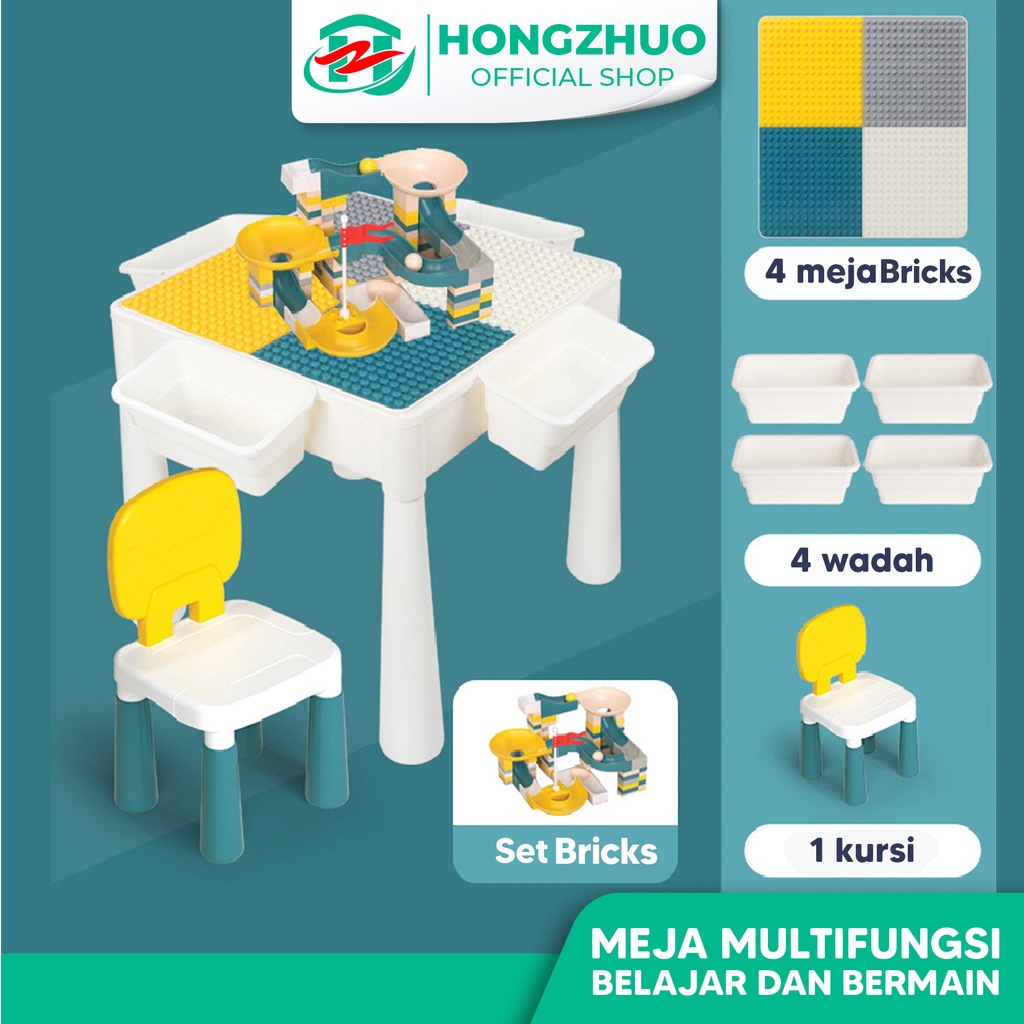 Hongzhuo Meja 1 Set Meja 7 in 1 Multifungsi 2 in 1 / 1 Set Meja Belajar Anak / 1 Set Meja Kursi Anak / Mainan Edukasi Meja Belajar