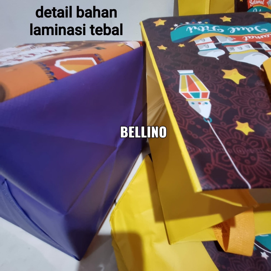 Tas Sponbond Santunan Parcel Lebaran Premium Goodie Bag Box Idul Fitri Ukuran 25x20x30cm Tas Parcel Lebaran Laminasi Tapak Persegi Muat Box Nasi Kotak